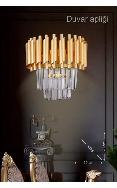 Avizemoda Palmira Kristal Taşlı Lüks Aplik - ( Sarı - Yaldız )