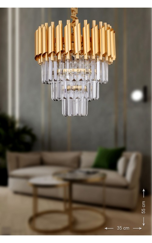 Avizemoda Palmira 35'lik Kristal Taşlı Lüks Avize - ( Sarı - Yaldız )