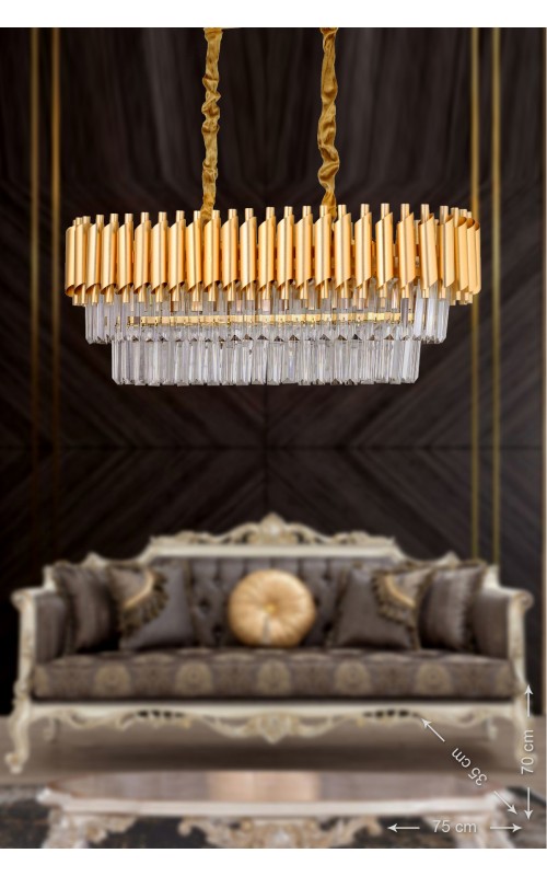 Avizemoda Palmira 75x35 Lik Kristal Taşlı Lüks Avize - (sarı-yaldız)