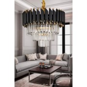 Avizemoda Palmira 40'lık Kristal Taşlı Lüks Avize - (siyah-gold)