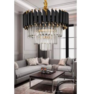 Avizemoda Palmira 40'lık Kristal Taşlı Lüks Avize - (siyah-gold)