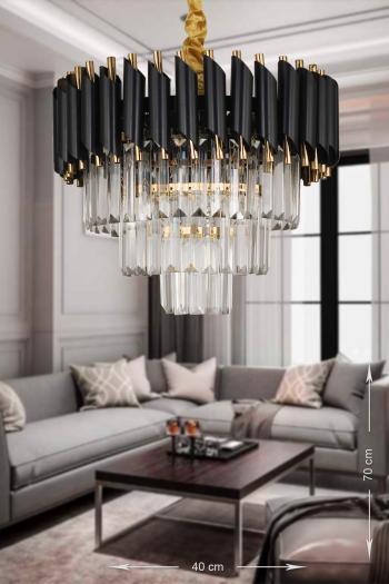 Avizemoda Palmira 40'lık Kristal Taşlı Lüks Avize - (siyah-gold)