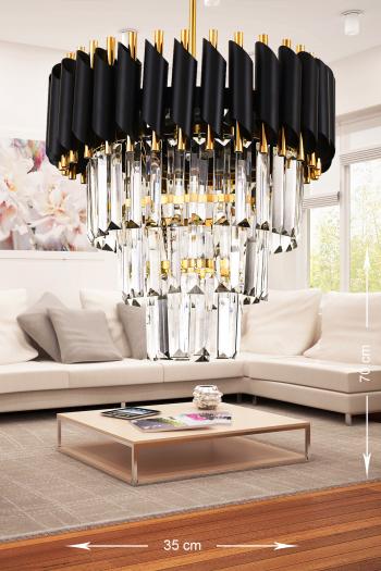 Avizemoda Palmira 35'lik Kristal Taşlı Lüks Avize - ( Siyah - Gold )