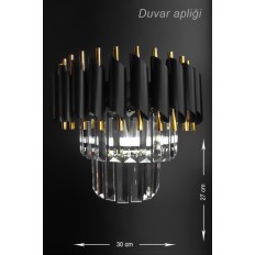 Avizemoda Palmira Kristal Taşlı Lüks Aplik - (SİYAH-GOLD)