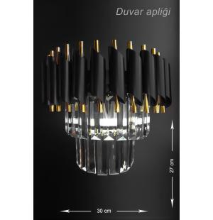 Avizemoda Palmira Kristal Taşlı Lüks Aplik - (SİYAH-GOLD)