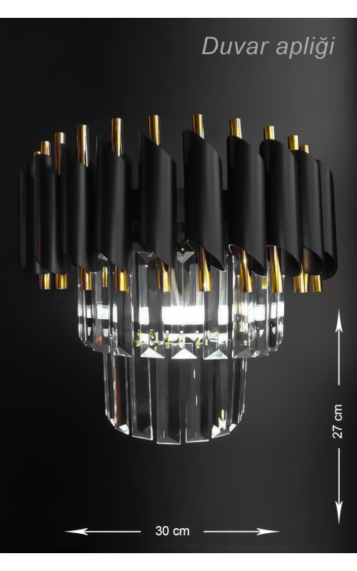 Avizemoda Palmira Kristal Taşlı Lüks Aplik - (SİYAH-GOLD)