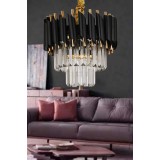 Avizemoda Palmira 30'luk Kristal Taşlı Lüks Avize - (siyah-gold)