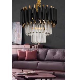 Avizemoda Palmira 30'luk Kristal Taşlı Lüks Avize - (siyah-gold)