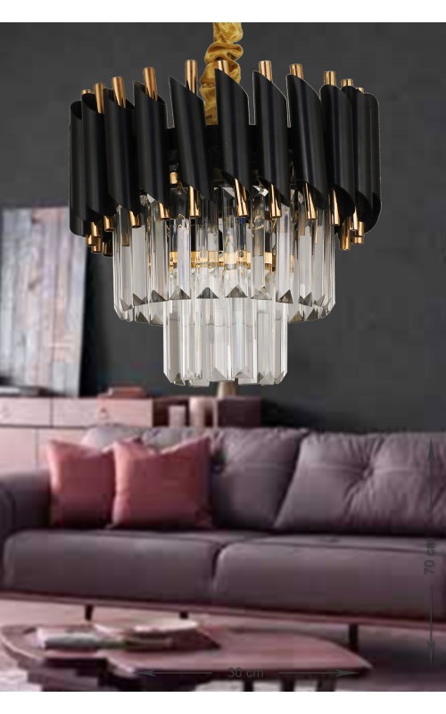 Avizemoda Palmira 30'luk Kristal Taşlı Lüks Avize - (siyah-gold)