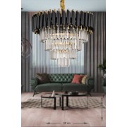 Avizemoda Palmira 50'lik Kristal Taşlı Lüks Avize - (siyah-gold)