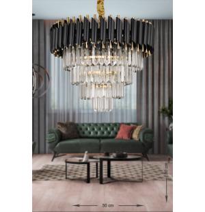 Avizemoda Palmira 50'lik Kristal Taşlı Lüks Avize - (siyah-gold)