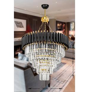 Avizemoda Palmira 55 Cm'lik Kristal Taşlı Lüks Avize 5'li - (siyah-gold)