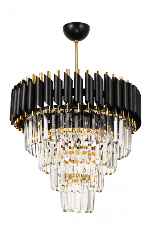 Avizemoda Palmira 45'lik Kristal Taşlı Lüks Avize - (SİYAH-GOLD)