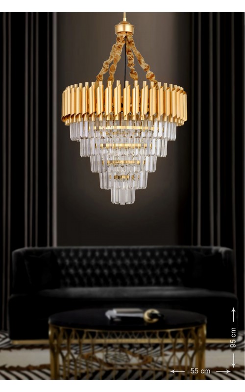 Avizemoda Palmira 55'lik Kristal Taşlı Lüks Avize - (sarı-yaldız)