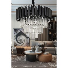 Avizemoda Palmira 40'lık Kristal Taşlı Lüks Avize - (siyah-krom)