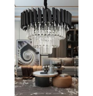 Avizemoda Palmira 40'lık Kristal Taşlı Lüks Avize - (siyah-krom)