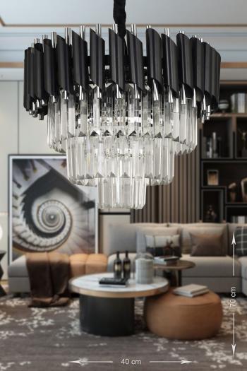 Avizemoda Palmira 40'lık Kristal Taşlı Lüks Avize - (siyah-krom)