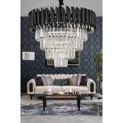 Avizemoda Palmira 50'lik Kristal Taşlı Lüks Avize - (siyah-krom)