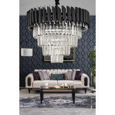 Avizemoda Palmira 50'lik Kristal Taşlı Lüks Avize - (siyah-krom)