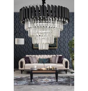 Avizemoda Palmira 50'lik Kristal Taşlı Lüks Avize - (siyah-krom)