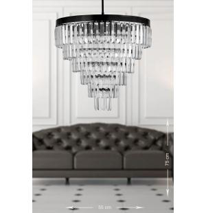 Avizemoda Linsa 55 Cm'lik Kristal Cam Taşlı Lüks Avize - (mat Siyah)