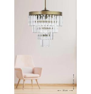 Avizemoda Linsa 35 Cm'lik Kristal Cam Taşlı Lüks Avize - (ESKİTME RENK)