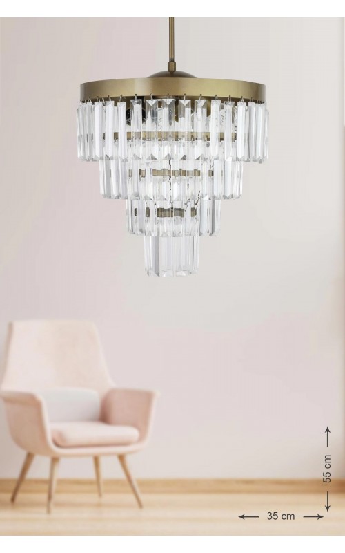 Avizemoda Linsa 35 Cm'lik Kristal Cam Taşlı Lüks Avize - (ESKİTME RENK)