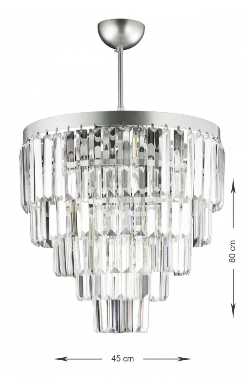 Avizemoda Linsa 45 Cm'lik Kristal Cam Taşlı Lüks Avize - (GÜMÜŞ YALDIZ)