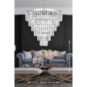 Avizemoda Linsa 55 Cm'lik Kristal Cam Taşlı Lüks Avize - (gümüş Yaldız)