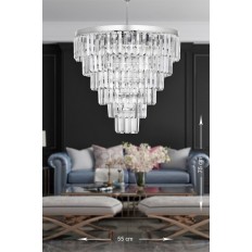 Avizemoda Linsa 55 Cm'lik Kristal Cam Taşlı Lüks Avize - (gümüş Yaldız)