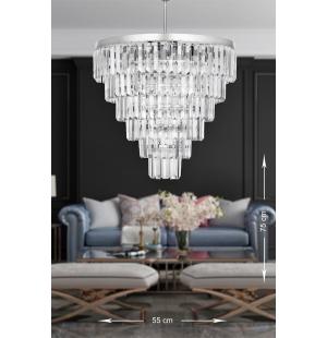 Avizemoda Linsa 55 Cm'lik Kristal Cam Taşlı Lüks Avize - (gümüş Yaldız)