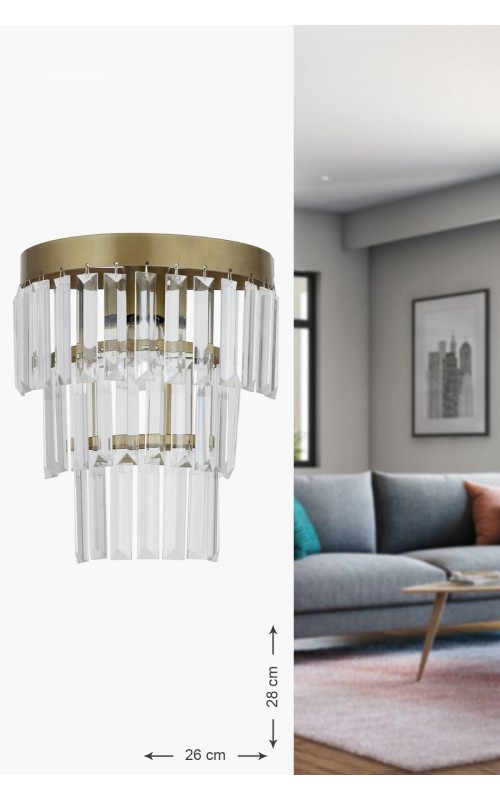 Avizemoda Linsa Kristal Cam Taşlı Lüks Aplik - (eskitme Renk)