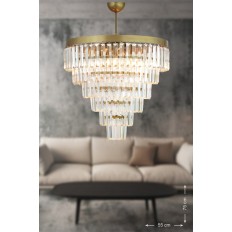 Avizemoda Linsa 55 cm'lik Kristal Cam Taşlı Lüks Avize - (eskitme Renk)