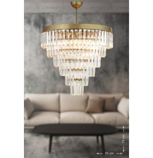 Avizemoda Linsa 55 cm'lik Kristal Cam Taşlı Lüks Avize - (eskitme Renk)