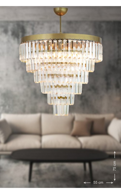 Avizemoda Linsa 55 cm'lik Kristal Cam Taşlı Lüks Avize - (eskitme Renk)