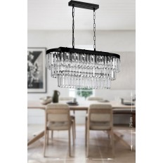 Avizemoda Linsa 70x30 Cm'lik Kristal Cam Taşlı Yemek Masası Üstü Lüks Avize - (mat Siyah)