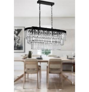 Avizemoda Linsa 70x30 Cm'lik Kristal Cam Taşlı Yemek Masası Üstü Lüks Avize - (mat Siyah)