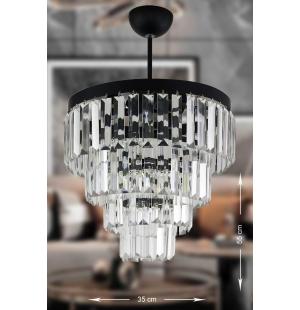 Avizemoda Linsa 35 Cm'lik Kristal Cam Taşlı Lüks Avize - (MAT SİYAH)