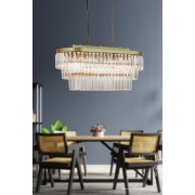 Avizemoda Linsa 70x30 Cm Kristal Cam Taşlı Yemek Masası Üstü Lüks Avize (ESKİTME RENK)