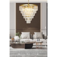 Avizemoda Linsa 55 Cm'lik Kristal Cam Taşlı Lüks Avize - (sarı Yaldız)