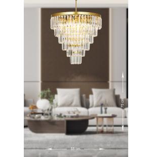 Avizemoda Linsa 55 Cm'lik Kristal Cam Taşlı Lüks Avize - (sarı Yaldız)