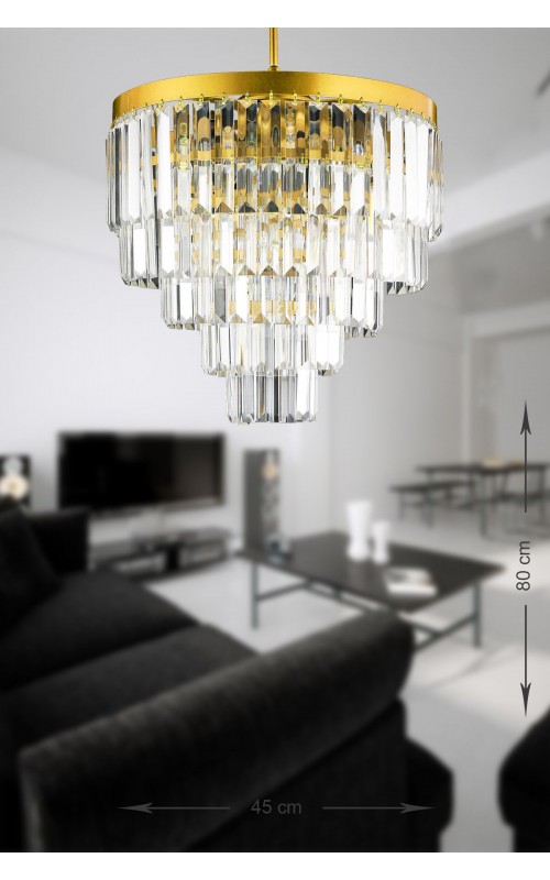 Avizemoda Linsa 45 Cm'lik Kristal Cam Taşlı Lüks Avize - (SARI YALDIZ)