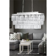 Avizemoda Linsa 70x30 Cm'lik Kristal Cam Taşlı Yemek Masası Üstü Lüks Avize - (gümüş Yaldız)