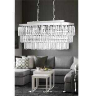 Avizemoda Linsa 70x30 Cm'lik Kristal Cam Taşlı Yemek Masası Üstü Lüks Avize - (gümüş Yaldız)