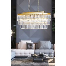 Avizemoda Linsa 70x30 Cm'lik Kristal Cam Taşlı Yemek Masası Üstü Lüks Avize - (sarı Yaldız)