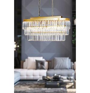 Avizemoda Linsa 70x30 Cm'lik Kristal Cam Taşlı Yemek Masası Üstü Lüks Avize - (sarı Yaldız)