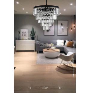 Avizemoda Linsa 45 Cm'lik Kristal Cam Taşlı Lüks Avize - (mat Siyah)