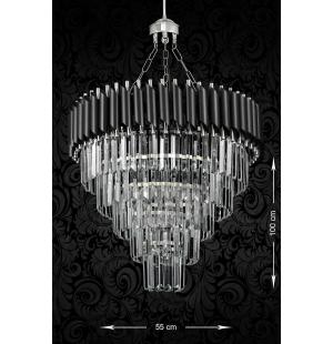 Avizemoda Palmira 55 Cm'lik Kristal Taşlı Lüks Avize 5'li - (siyah-krom)
