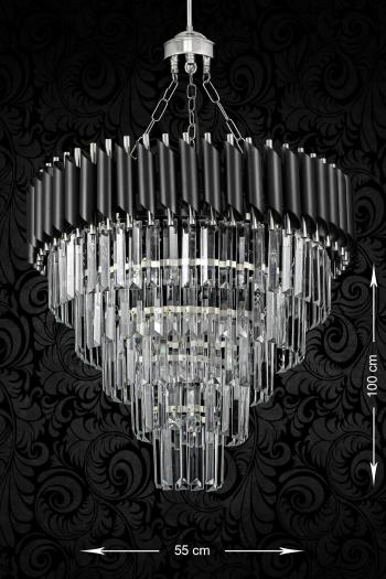 Avizemoda Palmira 55 Cm'lik Kristal Taşlı Lüks Avize 5'li - (siyah-krom)