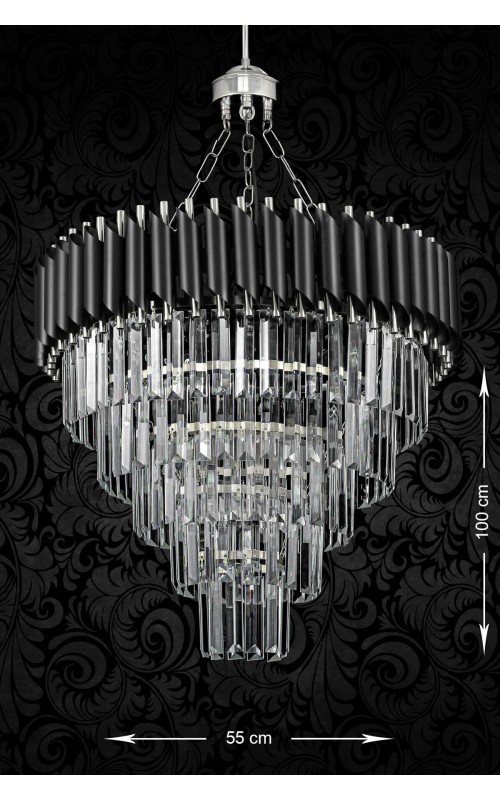 Avizemoda Palmira 55 Cm'lik Kristal Taşlı Lüks Avize 5'li - (siyah-krom)